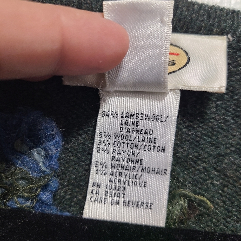 Talbots Floral Embroidered Lambswool Blend Vintage‎ Green Cardigan Large - Picture 5 of 16